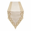 Camino de mesa beige con bordado y encaje floral