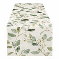 Caminero de Mesa con Estampado de Hojas Verde y Beige 180x35 cm