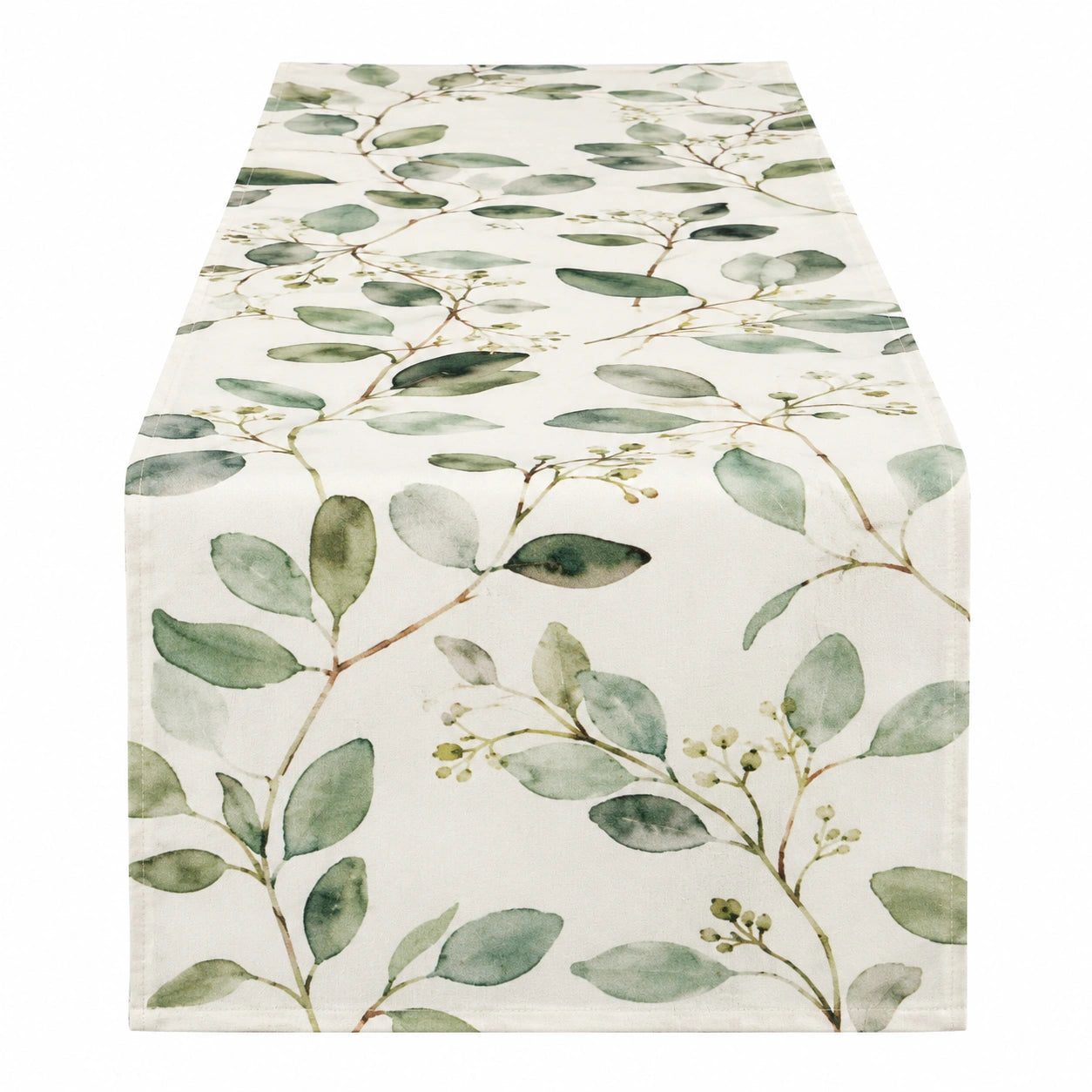 Caminero de Mesa con Estampado de Hojas Verde y Beige 180x35 cm
