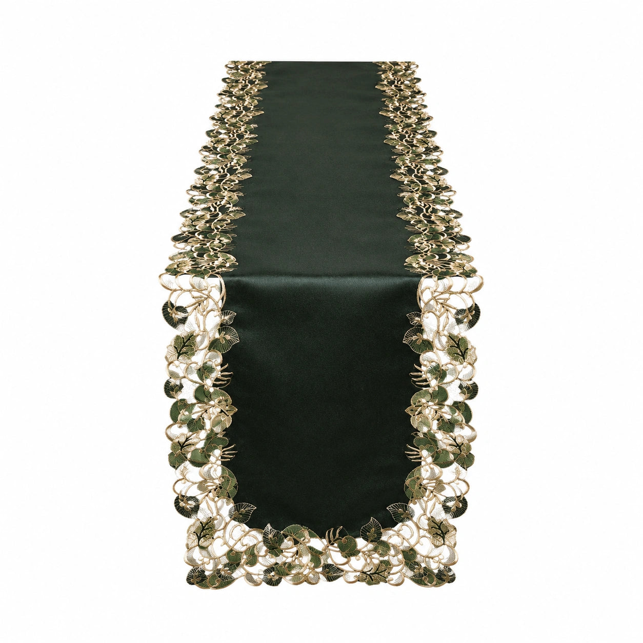 Camino de Mesa Decorativo Bordado Verde y Dorado 180cm