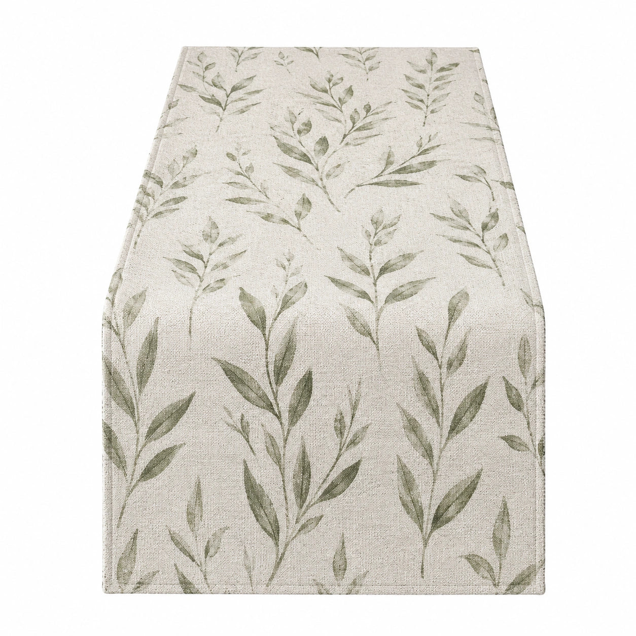 Camino de mesa beige con hojas verdes 140x40cm