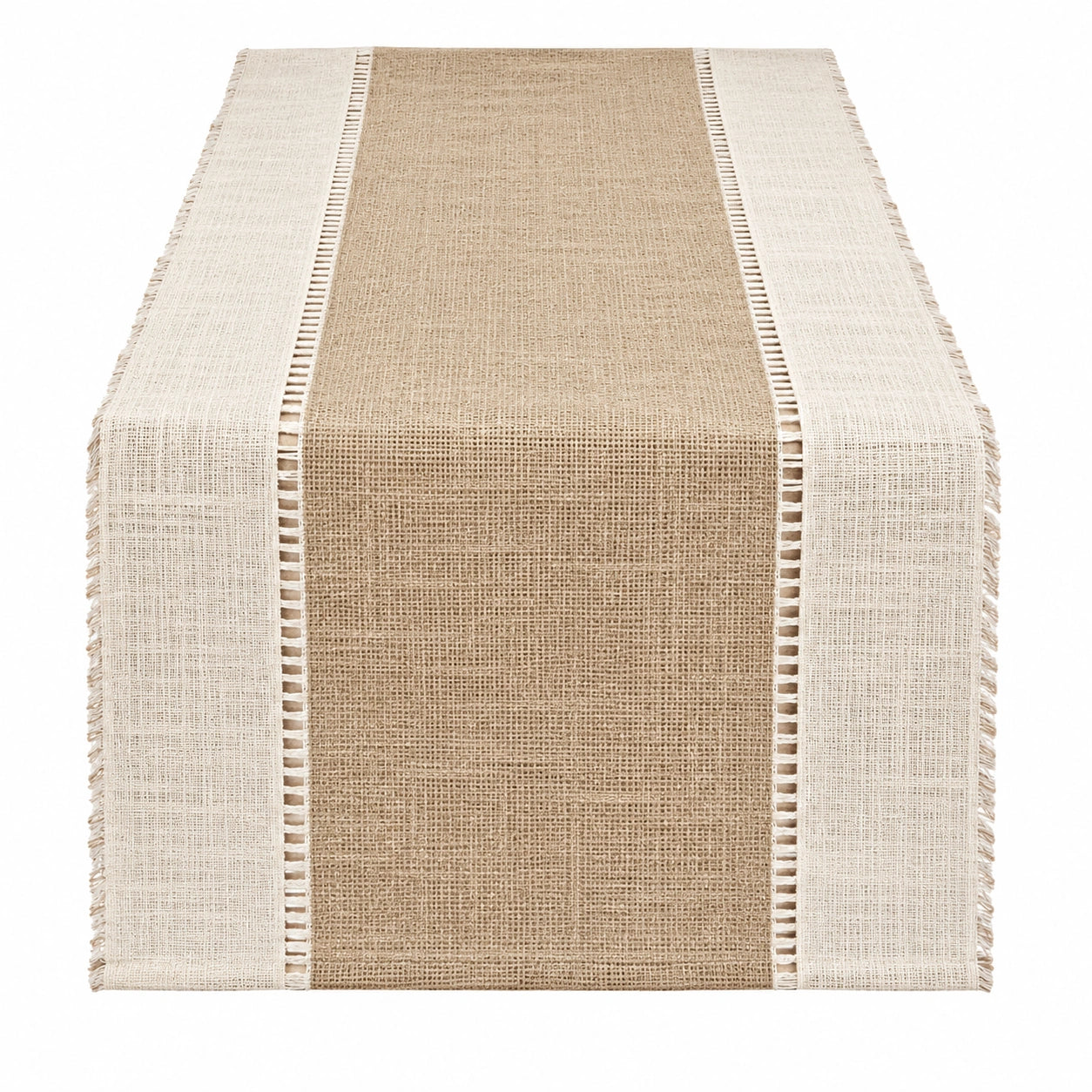 Camino de mesa elegante en beige y blanco 180x35 cm