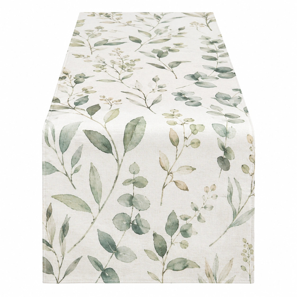 Camino de Mesa con Diseño Floral Verde y Marfil 180x35cm