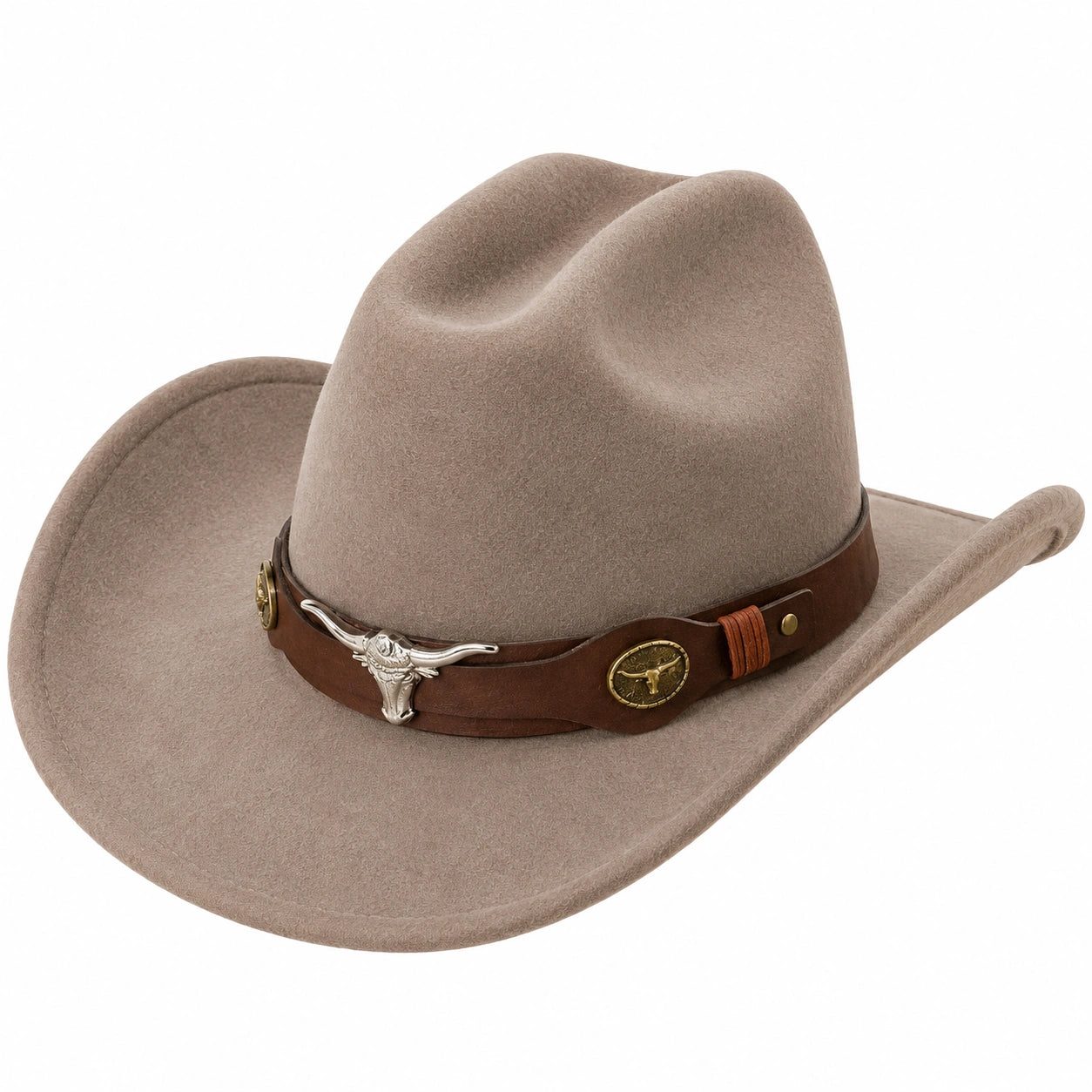 Sombrero Vaquero Beige con Banda Decorativa de Metal