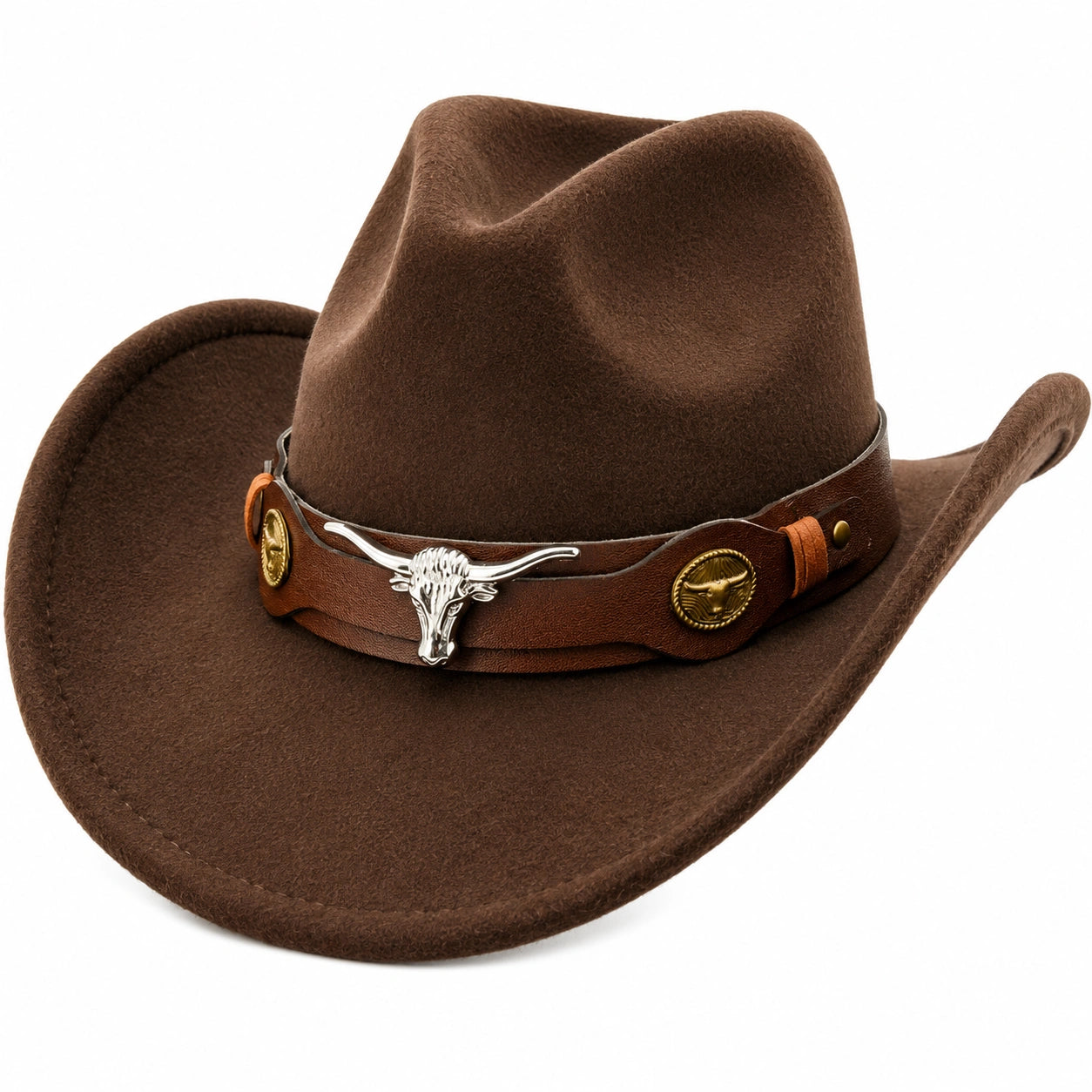 Sombrero Vaquero Marrón con Banda Metálica Decorativa