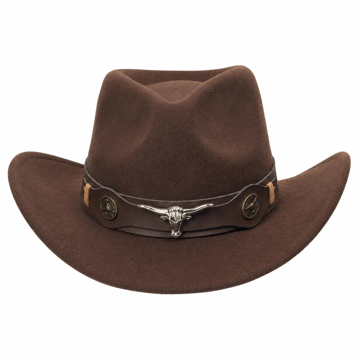 Sombrero Vaquero Marrón con Adorno Metálico de Toro