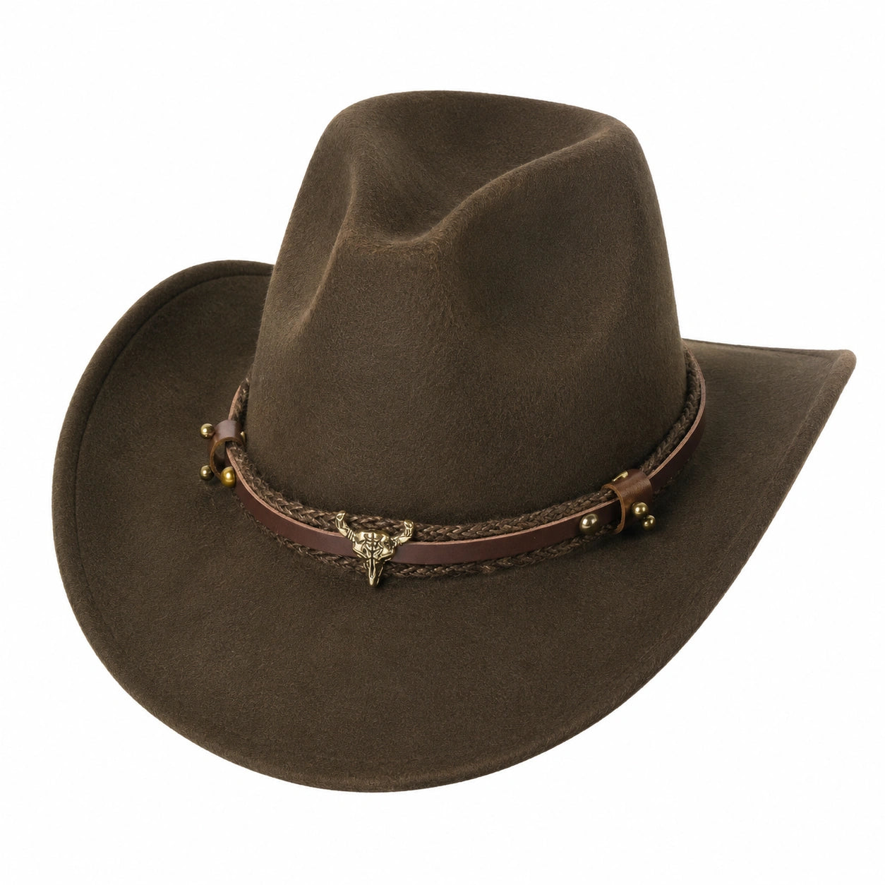 Sombrero vaquero marrón con adorno metálico artesanal