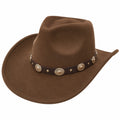 Sombrero Vaquero de Ala Ancha Marrón con Detalles Metálicos