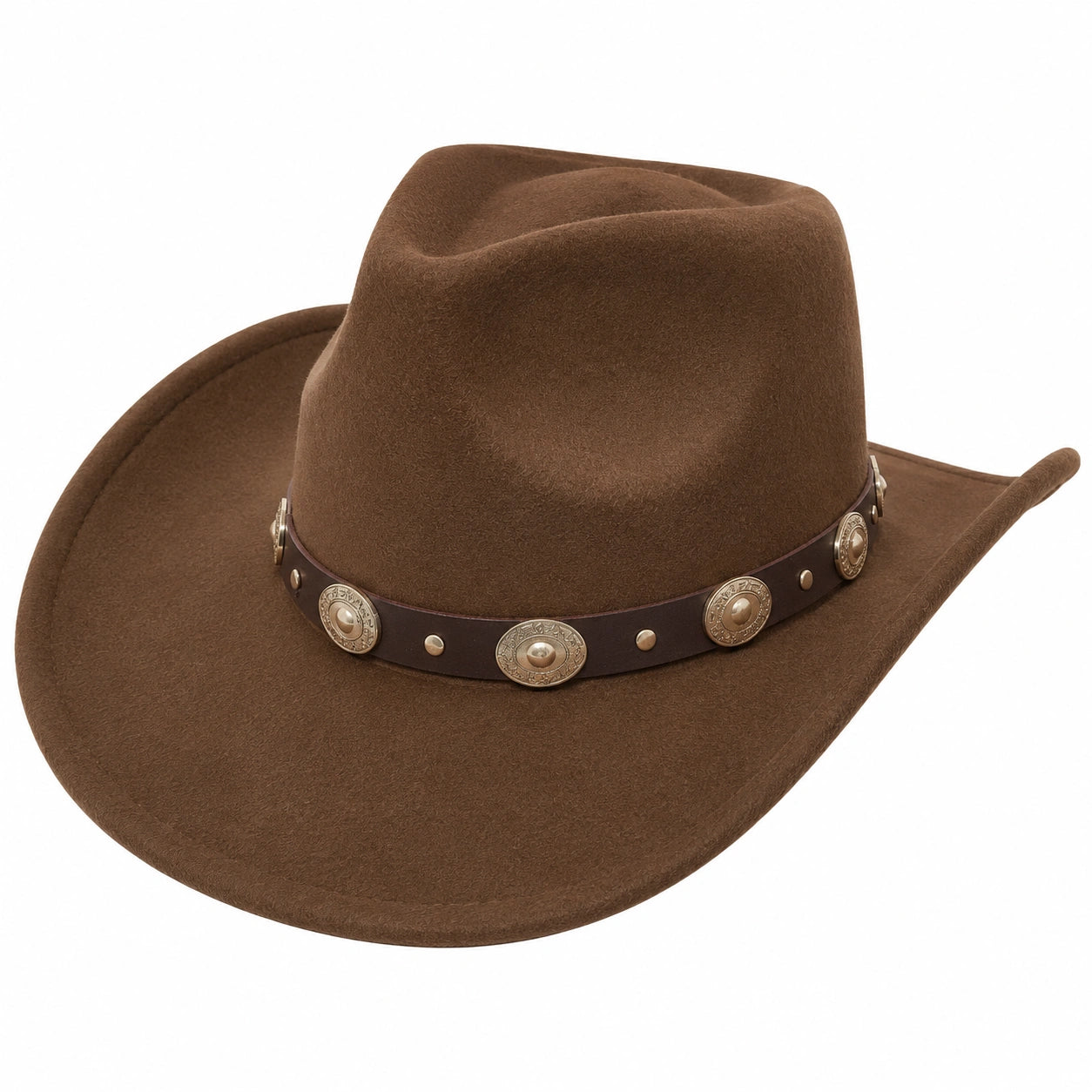 Sombrero Vaquero de Ala Ancha Marrón con Detalles Metálicos