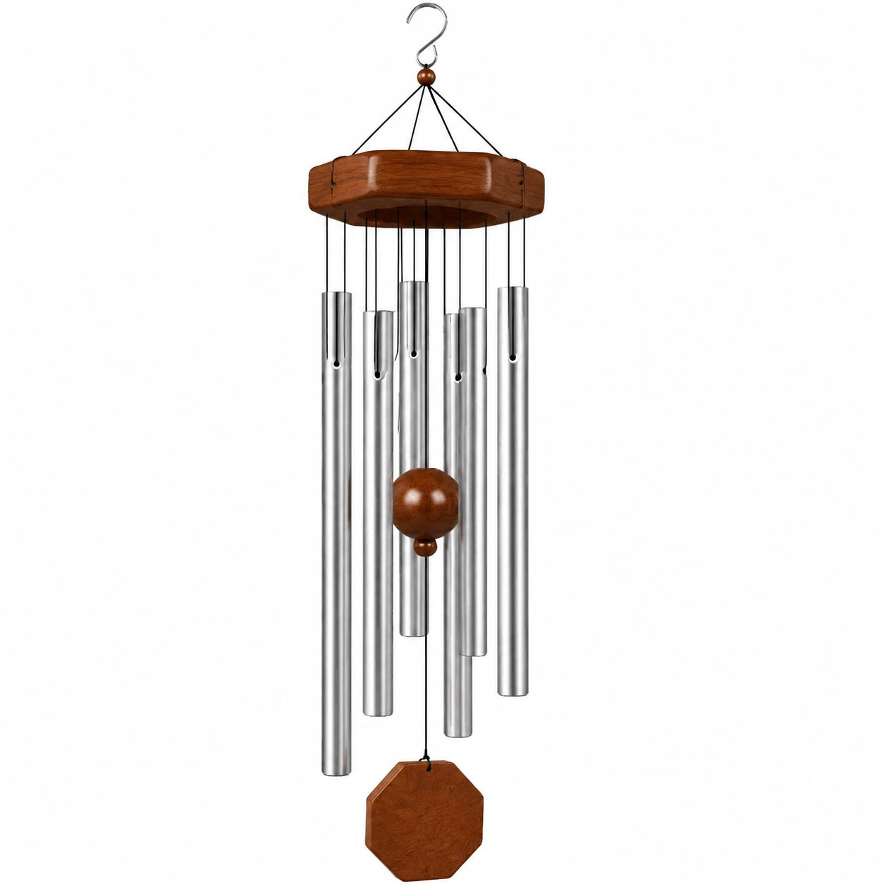Campanillas de Viento para Exterior con 6 Tubos de Metal Plata y Madera