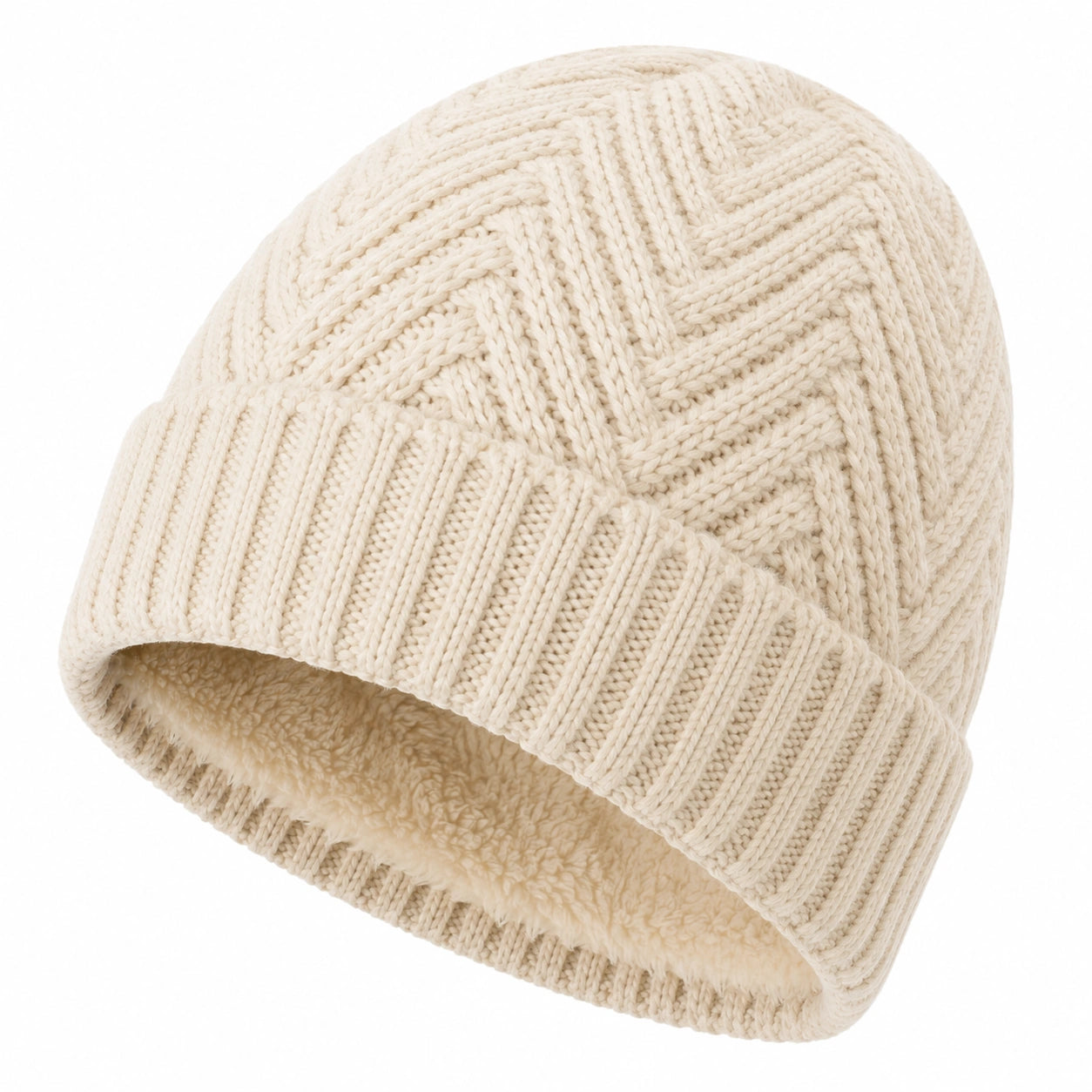 Gorro de punto en espiga beige para invierno