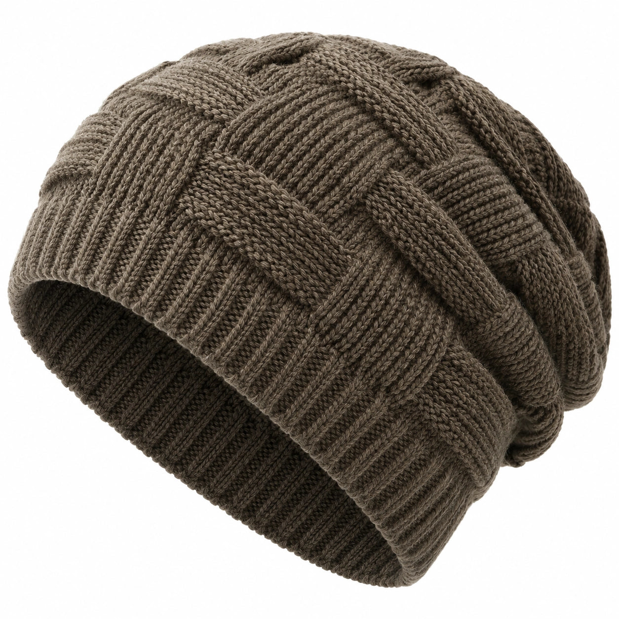 Gorro de punto grueso con diseño entrelazado color caqui