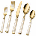 Set de Cubiertos de Acero Inoxidable Dorado con Mangos de Nácar