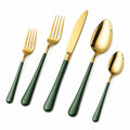 Juego de Cubiertos de Mesa Dorados y Verdes, 5 Piezas