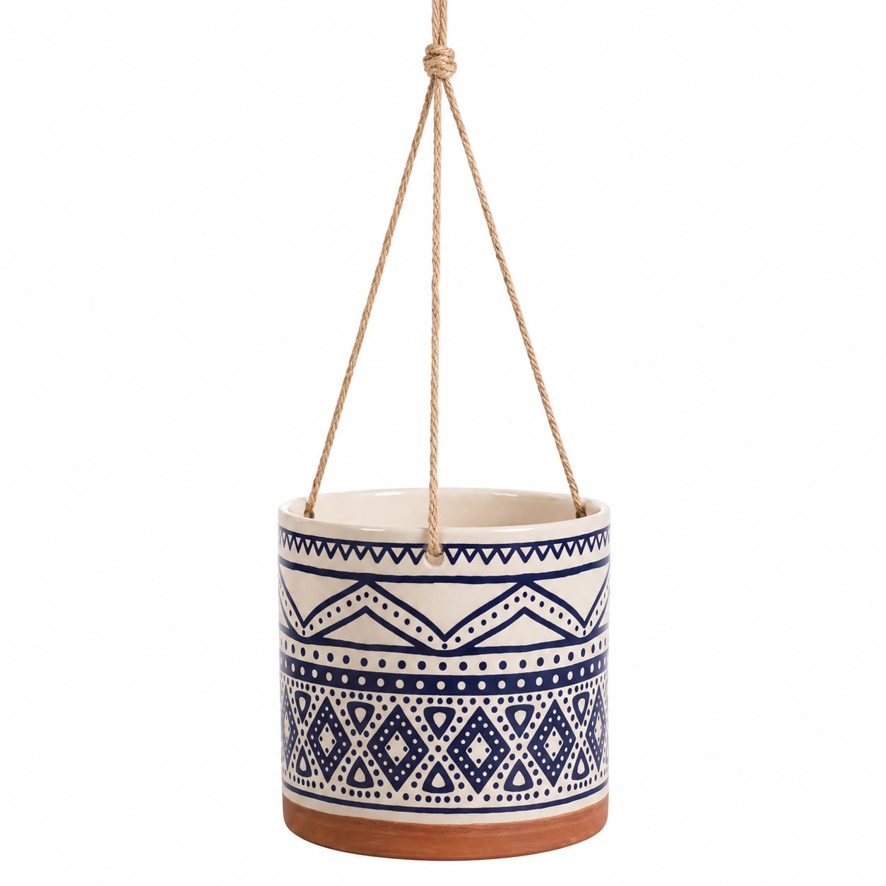 Macetero Colgante Decorativo Azul y Blanco