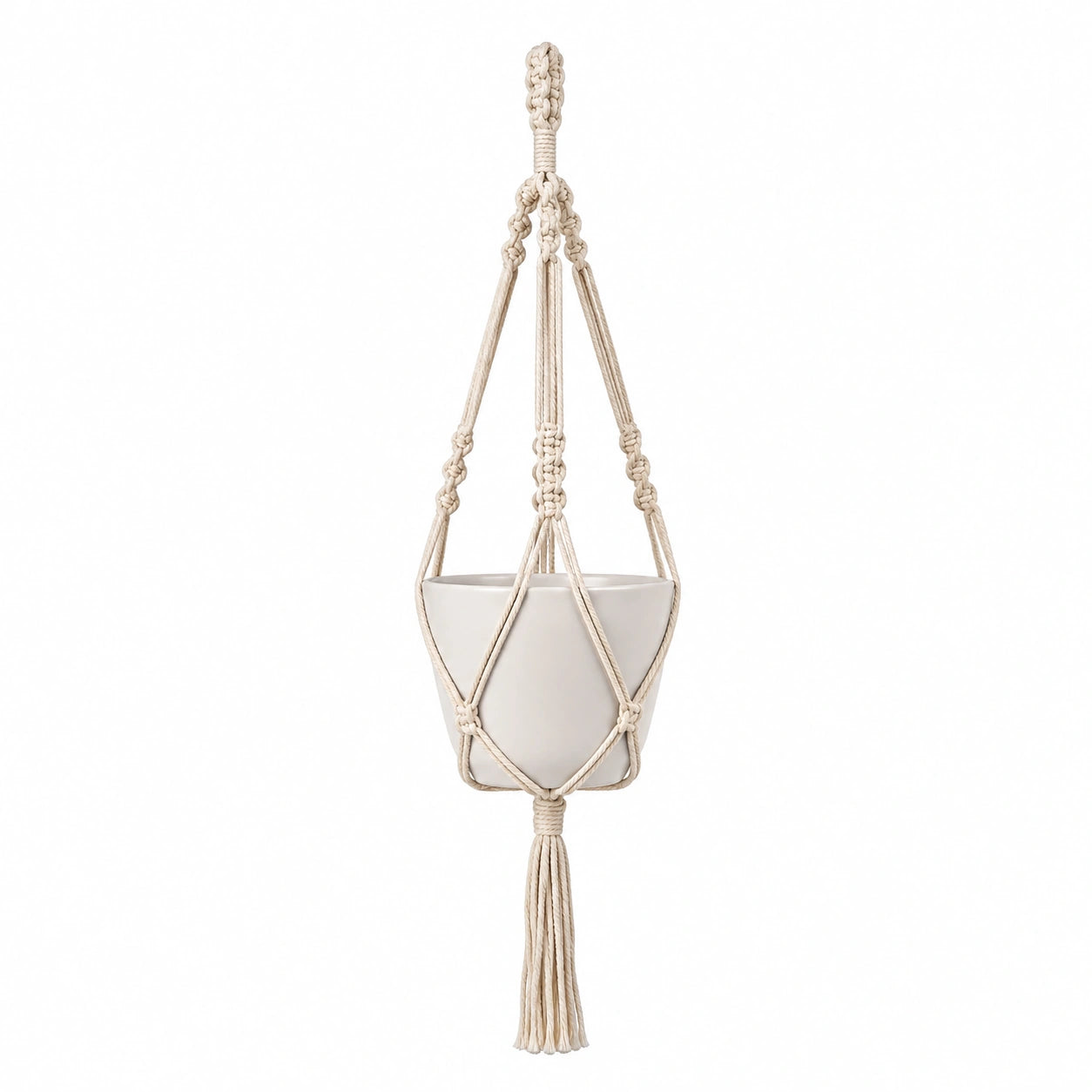Macetero Colgante de Macramé Beige 75 cm