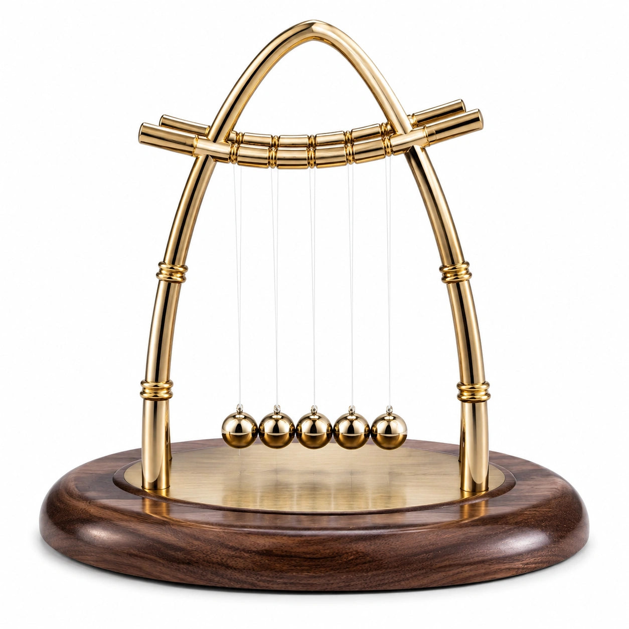 Péndulo de Newton Decorativo de Metal Dorado y Madera