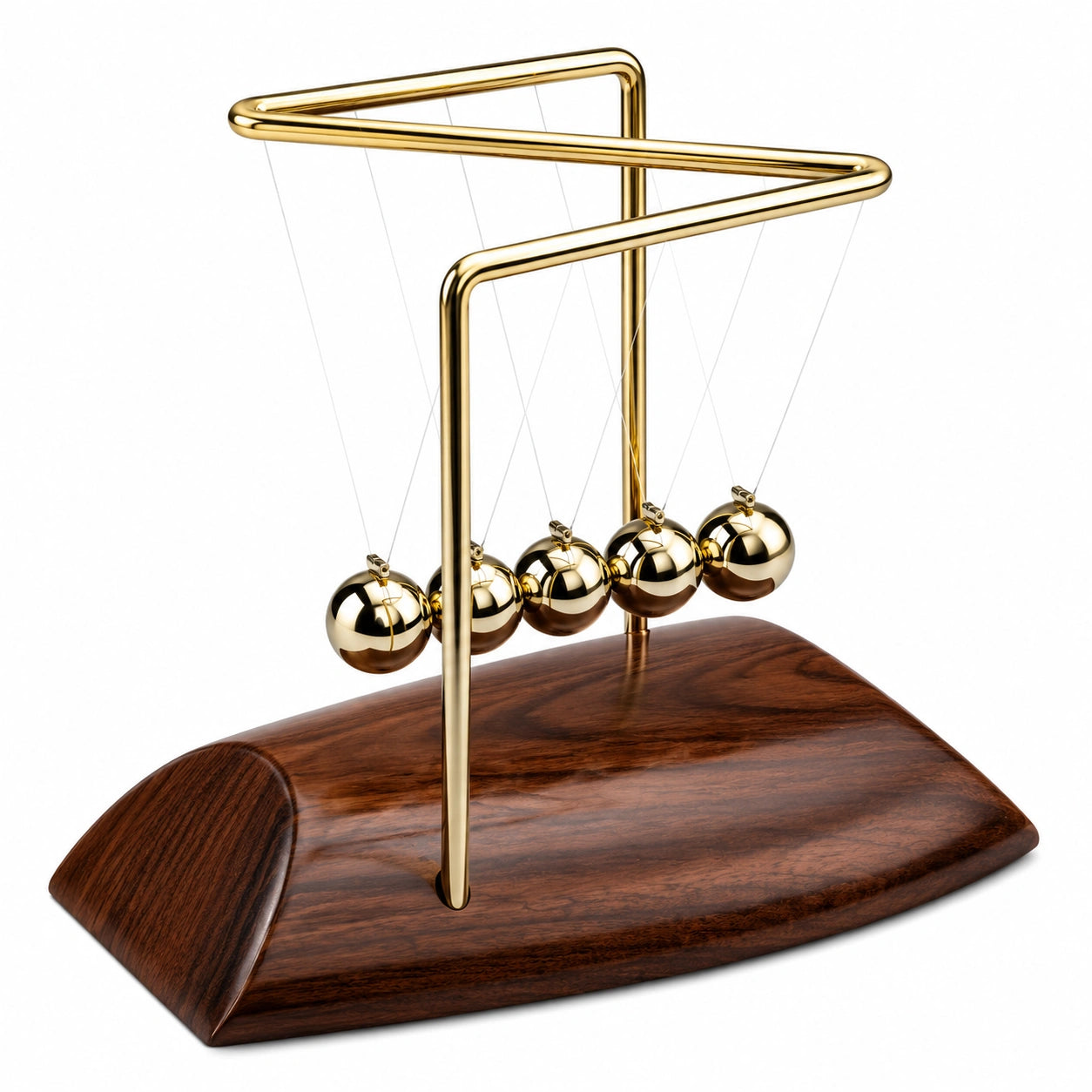 Péndulo de Newton con Esferas Metálicas Dorado y Base de Madera