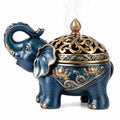 Quemador de Incienso Elefante Azul y Dorado con Diseño Decorativo