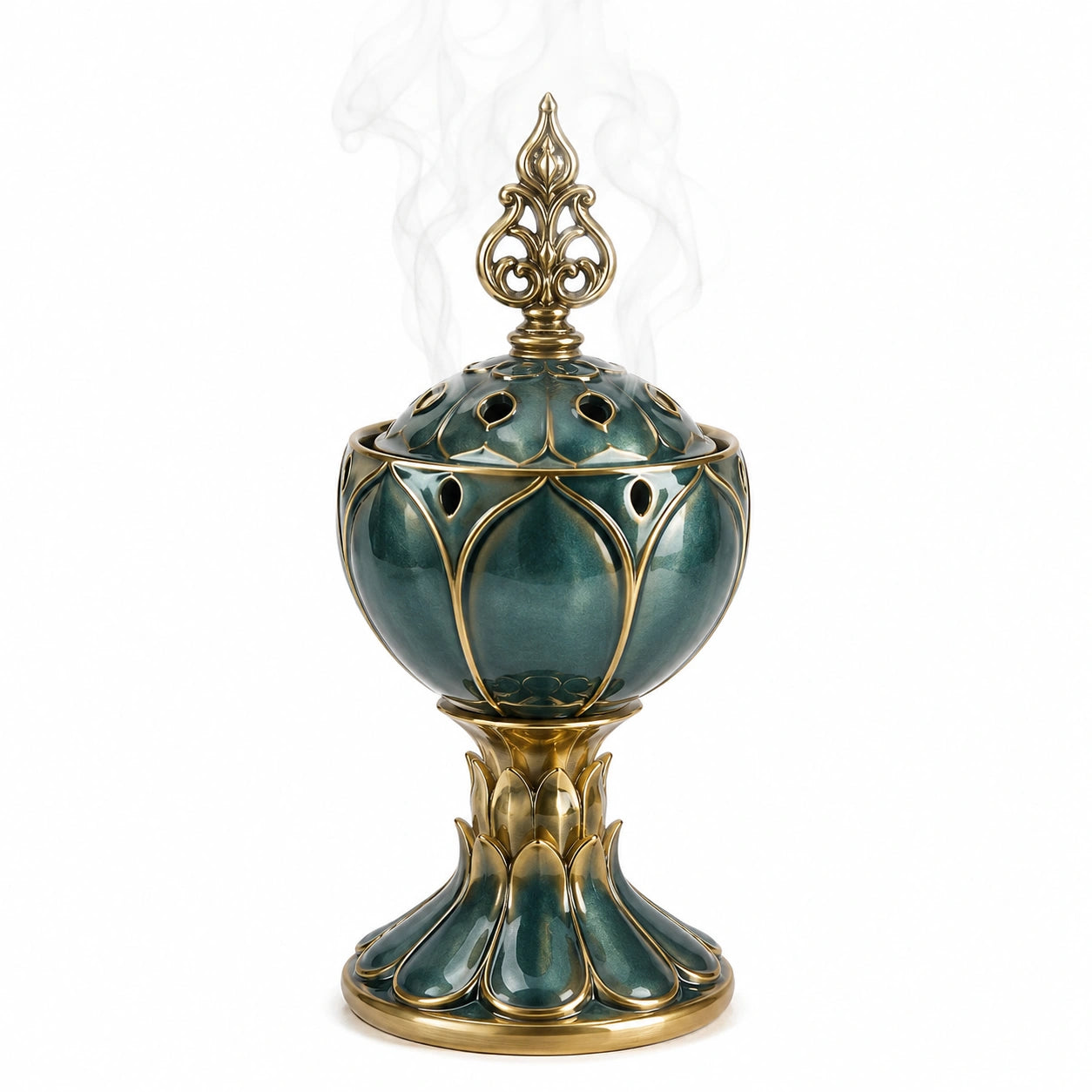 Incensario Azul y Dorado con Detalles Florales, Hecho a Mano