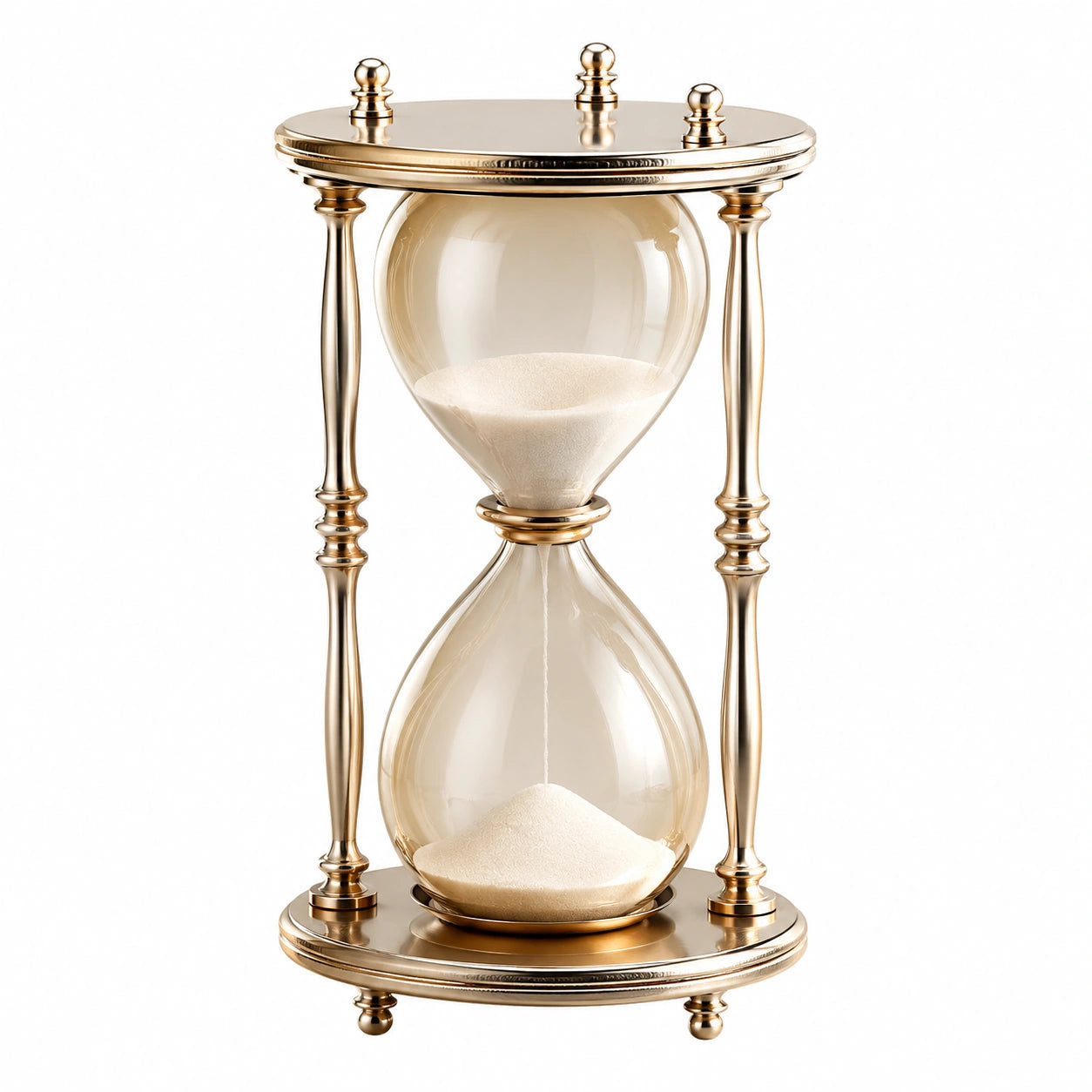 Reloj de Arena de Vidrio con Base de Metal Dorado Decorativo