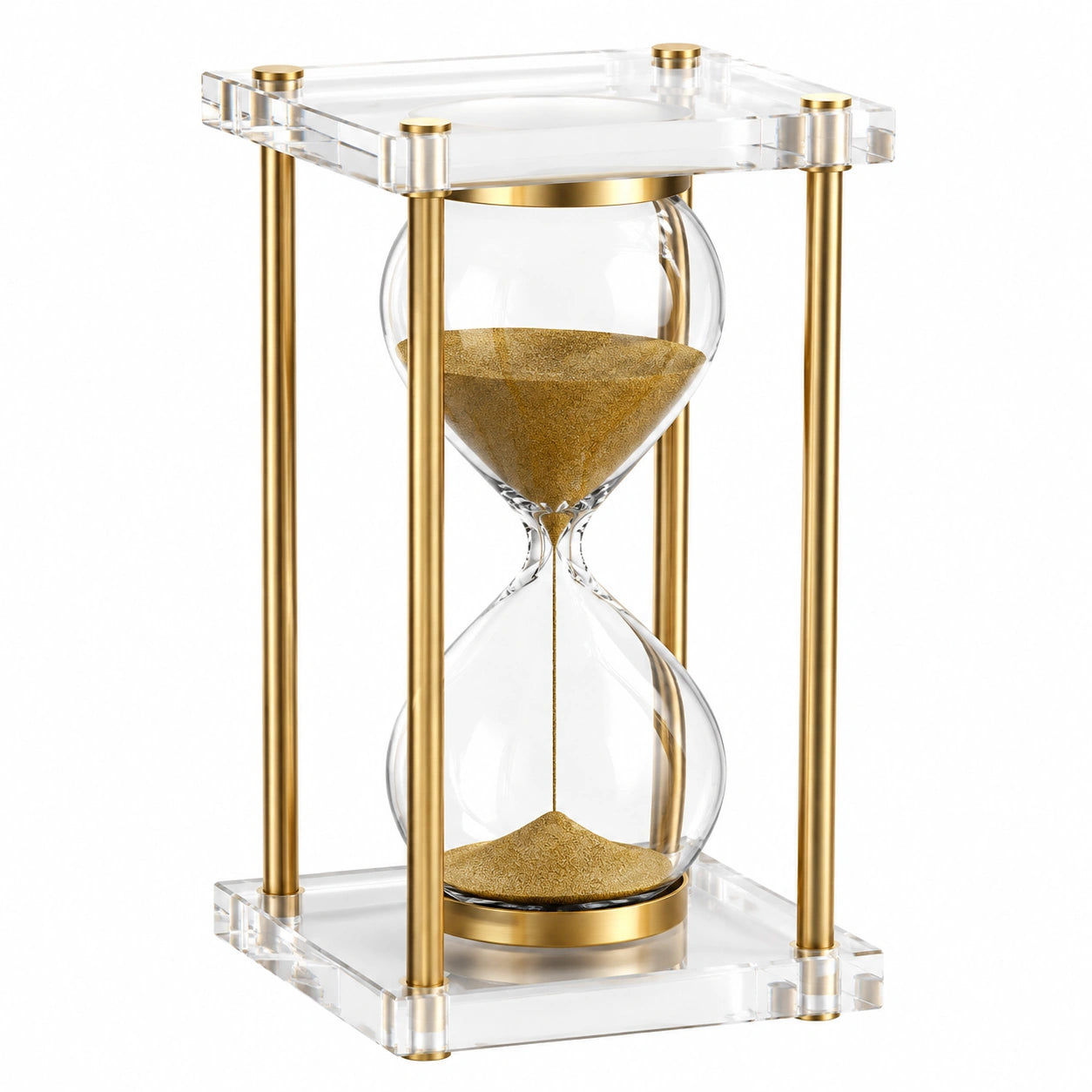 Reloj de Arena Decorativo de Vidrio con Soporte Dorado